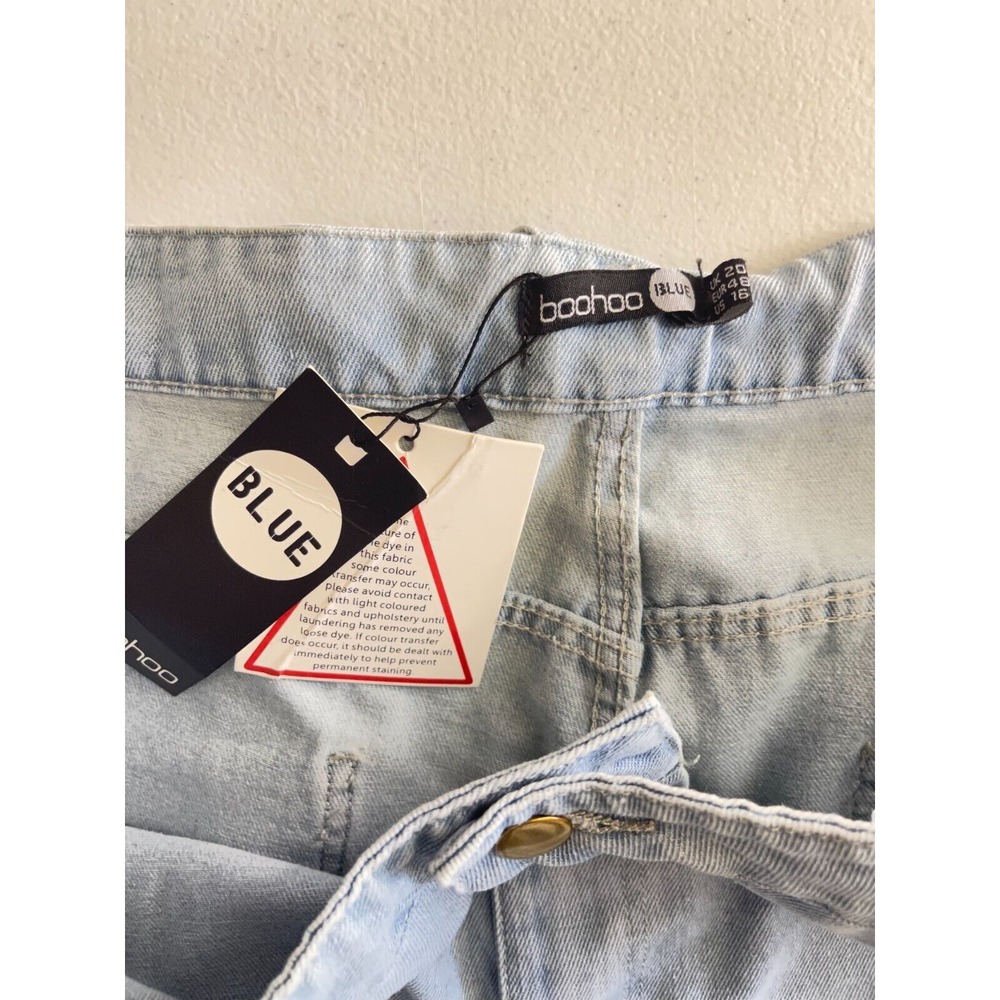 Boohoo Jeans Womens Size 16 Thong Back Mom High Rise Light Blue Wash Denim - Picture 6 of 11